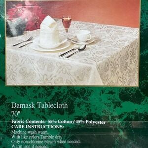 NIP Vintage Damask 70” Round Tablecloth Christmas Bells